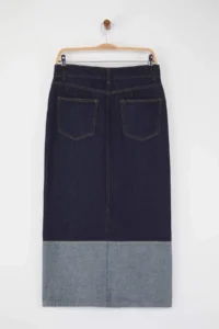 TRENDYOLMiLLA Dark Blue Asymmetric Kapama Midi denim Skirt - Image 7