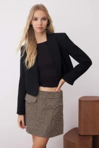TRENDYOLMiLLA Brown Crowbar Patterned Wool Content Winter Bowl Mini Skirt - Image 6