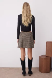 TRENDYOLMiLLA Brown Crowbar Patterned Wool Content Winter Bowl Mini Skirt - Image 8
