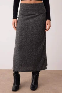 TRENDYOLMİLLA Anthracite Melanj A Line/Life Kesim Beli folded Knitting Skirt - Image 3