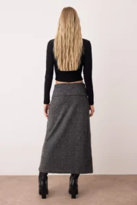 TRENDYOLMİLLA Anthracite Melanj A Line/Life Kesim Beli folded Knitting Skirt - Image 4