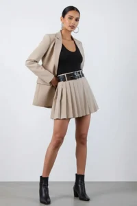 TRENDYOLMİLLA Stone Double Arched pleated Mini Weaving Skirt