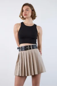 TRENDYOLMİLLA Stone Double Arched pleated Mini Weaving Skirt - Image 2