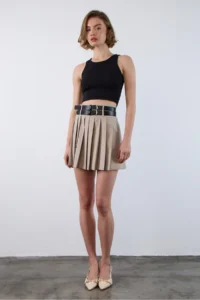 TRENDYOLMİLLA Stone Double Arched pleated Mini Weaving Skirt - Image 4