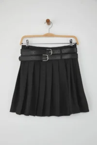 TRENDYOLMiLLA Black-Gray Self Patterned Double Arched pleated Mini Weaving Skirt - Image 2