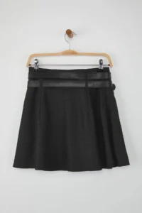 TRENDYOLMiLLA Black-Gray Self Patterned Double Arched pleated Mini Weaving Skirt - Image 3