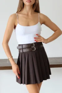 TRENDYOLMiLLA Brown Double Arched pleated Mini Weaving Skirt - Image 2