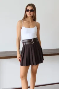 TRENDYOLMiLLA Brown Double Arched pleated Mini Weaving Skirt - Image 3