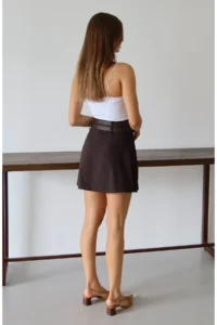 TRENDYOLMiLLA Brown Double Arched pleated Mini Weaving Skirt - Image 4