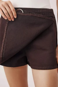 TRENDYOLMiLLA Brown Belt Detailed Mini Denim Shorts Skirt - Image 3