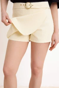 TRENDYOLMiLLA Ecru Belt Detailed Mini Denim Shorts Skirt - Image 3
