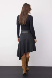 TRENDYOLMiLLA Wardrobe Essentials Black Arched Asymmetric Midi denim Skirt - Image 4