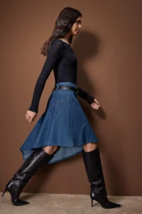 TRENDYOLMiLLA Wardrobe Essentials Blue Arched Asymmetric Midi denim Skirt - Image 2