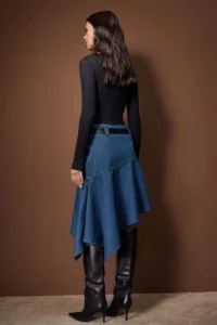 TRENDYOLMiLLA Wardrobe Essentials Blue Arched Asymmetric Midi denim Skirt - Image 4