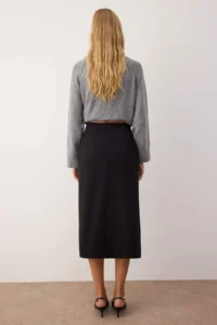 TRENDYOLMiLLA Black Accessory Detailed Double breasted slit Midi Weaving Skirt - Image 4