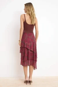 TRENDYOLMİLLA Burgundy Frilly Abstract Patterned Knitting Skirt - Image 4