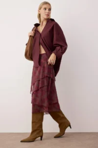 TRENDYOLMİLLA Burgundy Frilly Abstract Patterned Knitting Skirt - Image 6