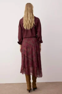 TRENDYOLMİLLA Burgundy Frilly Abstract Patterned Knitting Skirt - Image 8