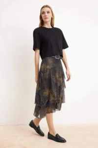 TRENDYOLMİLLA Khaki Frilly Abstract Patterned Knitting Skirt - Image 2