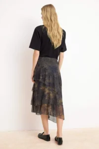 TRENDYOLMİLLA Khaki Frilly Abstract Patterned Knitting Skirt - Image 4