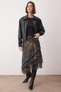 TRENDYOLMİLLA Khaki Frilly Abstract Patterned Knitting Skirt - Image 5