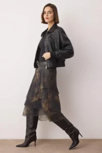 TRENDYOLMİLLA Khaki Frilly Abstract Patterned Knitting Skirt - Image 6
