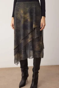 TRENDYOLMİLLA Khaki Frilly Abstract Patterned Knitting Skirt - Image 7