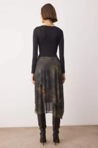 TRENDYOLMİLLA Khaki Frilly Abstract Patterned Knitting Skirt - Image 8