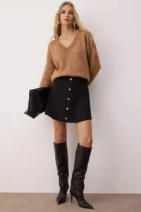 TRENDYOLMİLLA Black A line/Life Kesim buttoned Knitting Mini Skirt - Image 2