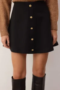 TRENDYOLMİLLA Black A line/Life Kesim buttoned Knitting Mini Skirt - Image 3
