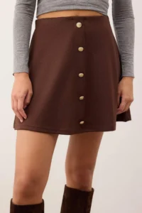 TRENDYOLMİLLA Brown buttoned Mini Life/A Cut Knitting Skirt - Image 3