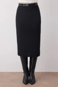 TRENDYOLMİLLA Black Pen Double Arched Crepe Flexible Knitting Skirt