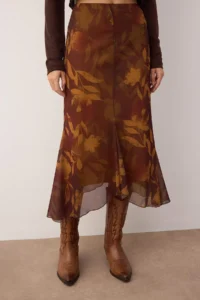 TRENDYOLMİLLA Multicolored Printed bodycon Tulle Flexible Knitting Skirt - Image 3