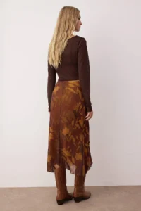 TRENDYOLMİLLA Multicolored Printed bodycon Tulle Flexible Knitting Skirt - Image 4