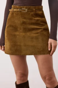TRENDYOLMiLLA Camel Suede Look Belt Detailed Mini Denim Skirt - Image 4