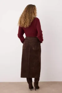 TRENDYOLMiLLA Brown Suede Look Flock Printed Midi Denim Skirt - Image 4