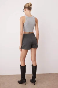 TRENDYOLMİLLA Anthracite with flywheel Mini Knitting Shorts Skirt - Image 4