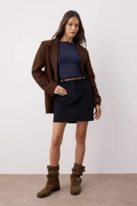 TRENDYOLMiLLA Navy Blue Arched A-line/Life Weaving Ribbed Velvet Mini Skirt - Image 2