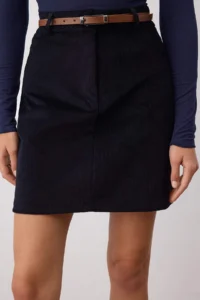 TRENDYOLMiLLA Navy Blue Arched A-line/Life Weaving Ribbed Velvet Mini Skirt - Image 4