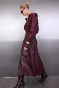 TRENDYOLMİLLA Burgundy A Line/Life Kesim Maxi Knitting Skirt - Image 2