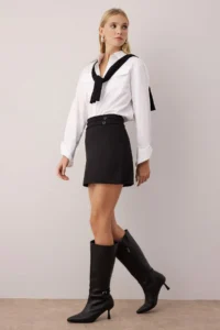 TRENDYOLMİLLA Black Double Belt Detailed A-line/Life Opening Flexible Knitting Skirt - Image 10