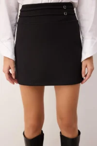 TRENDYOLMİLLA Black Double Belt Detailed A-line/Life Opening Flexible Knitting Skirt - Image 11