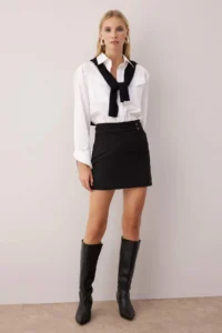 TRENDYOLMİLLA Black Double Belt Detailed A-line/Life Opening Flexible Knitting Skirt - Image 9