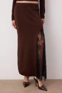 TRENDYOLMİLLA Brown Knitwear Lace Slit Detailed Maxi Skirt - Image 3