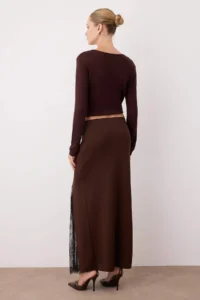 TRENDYOLMİLLA Brown Knitwear Lace Slit Detailed Maxi Skirt - Image 4