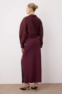 TRENDYOLMİLLA Burgundy Lace Slit Detailed Maxi Knitwear Skirt - Image 4