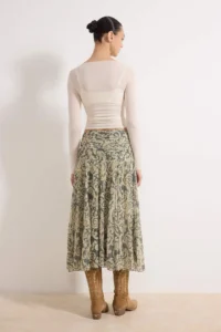 TRENDYOLMİLLA Khaki Maxi Ruffle/Drape Detailed Boho/Boho Chic Printed Tulle Flexible Knitting Skirt - Image 4