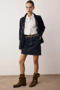 TRENDYOLMiLLA Dark Blue Mini Basic comfort/Flexible denim Skirt - Image 2