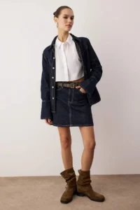 TRENDYOLMiLLA Dark Blue Mini Basic comfort/Flexible denim Skirt - Image 3