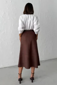 TRENDYOLMİLLA Dark Brown A Line Midi Knitting Suede Skirt - Image 4